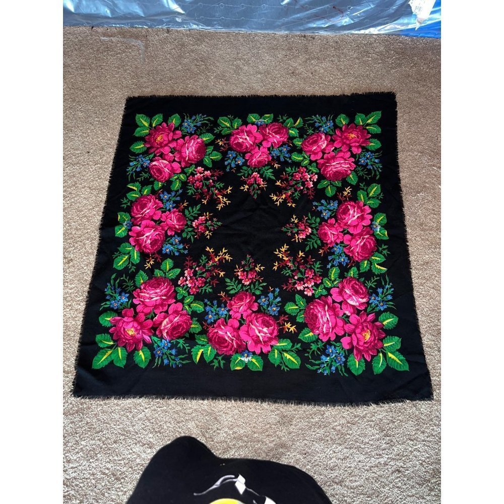 Polish Floral Shawl Scarf - Black (94scarf5) Scarf